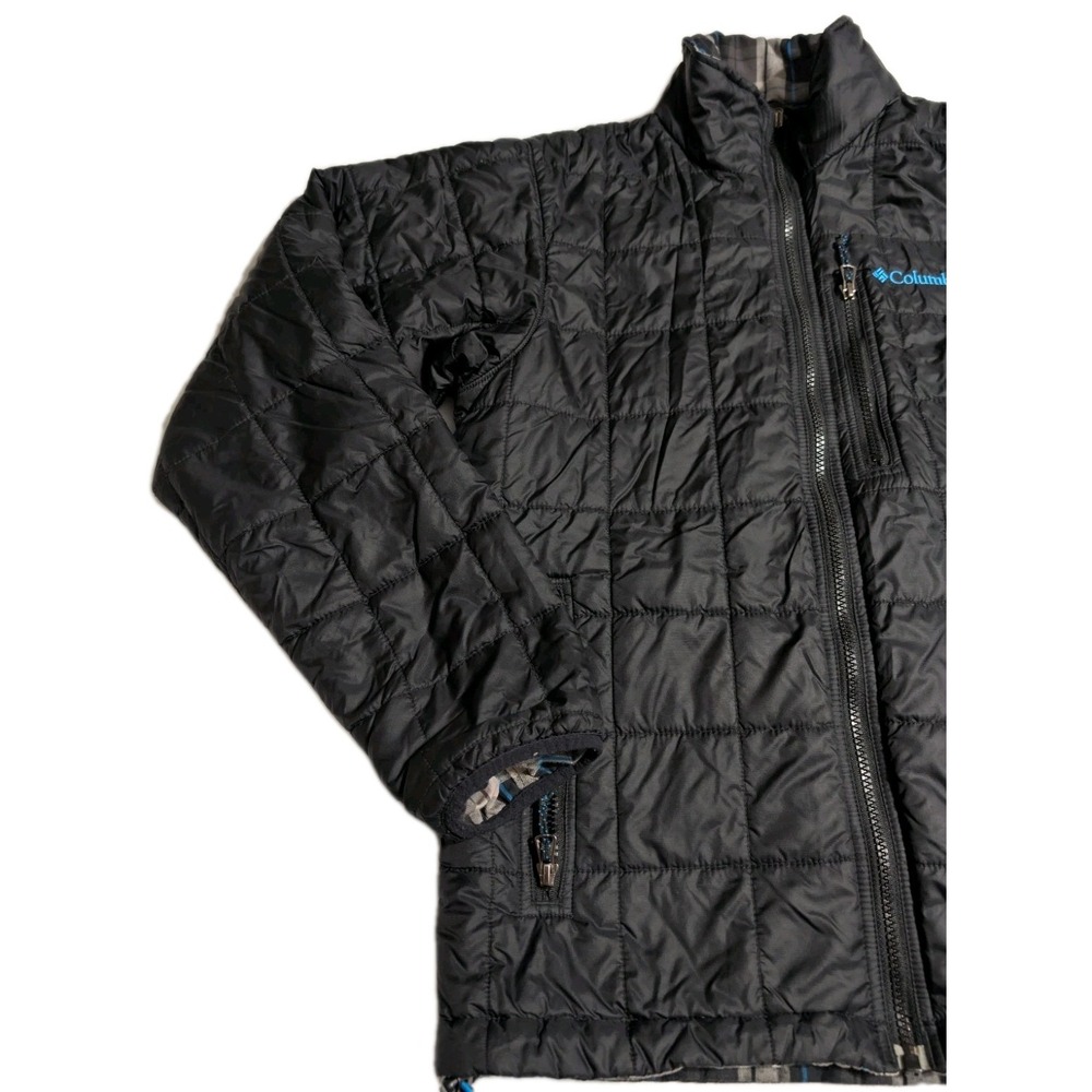 Columbia Men's Reversible Quilted Jacket Medium Black Plaid Insulated‎ - Picture 3 of 9